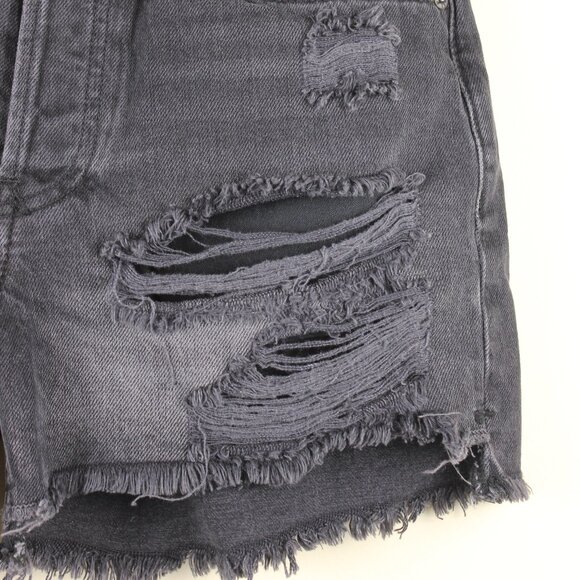 nwt FREE PEOPLE We The Free High-Rise Distressed Denim Shorts in Black, Size 24 - Picture 2 of 9